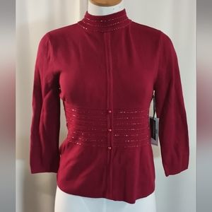 Isabela Rodriguez Red Turtle Neck M 3/4 Sleeve Bead Zip Women's Knit